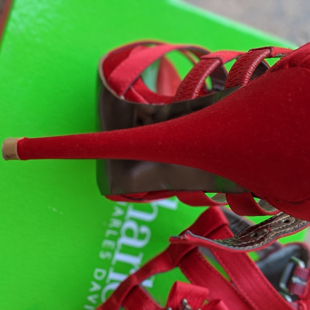 Charles David | red satin glade stilettos heel 5.5 - Picture 6 of 8